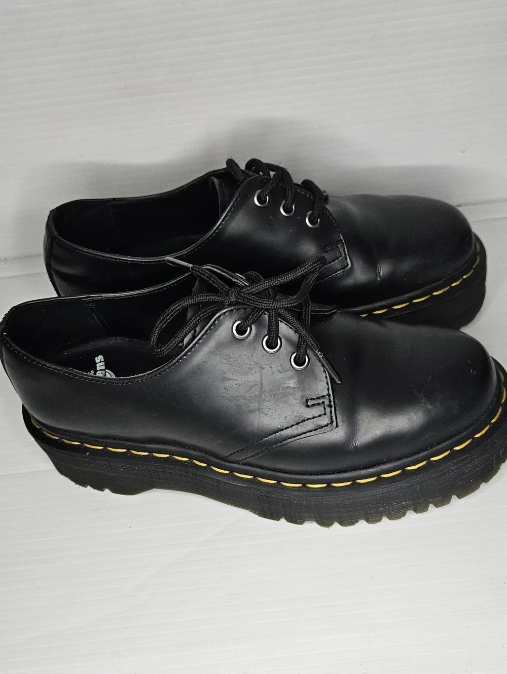 Dr. Martens 1461 Quad Black Polished Smooth Leather Platform Oxfords Women 8 M 7